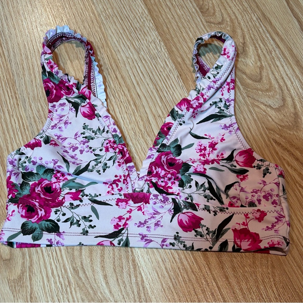 Mossimo floral rose ruffle bikini top small